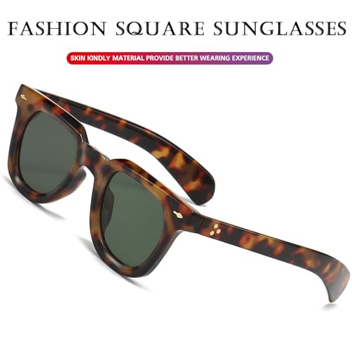 PORADAY Square Sunglasses for Women Men Trendy Thick Frame Sun Glasses Black Shades (Leopard/G15) - Image 5