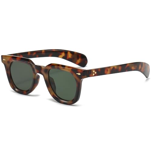 PORADAY Square Sunglasses for Women Men Trendy Thick Frame Sun Glasses Black Shades (Leopard/G15) - Image 1