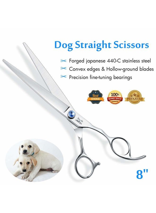 Jason 8" Straight Dog Grooming Scissors Long Pets Grooming Shears Premium Cats Trimming Kit with Offset Handle and a Jewelled Screw Sharp Comfortable Durable Light-Weight - Image 2