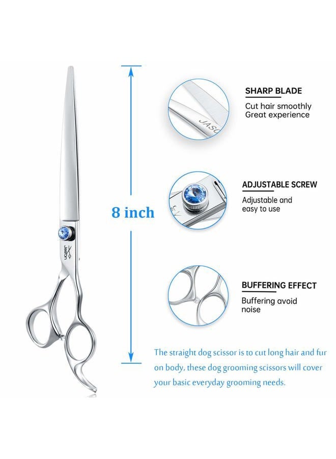 Jason 8" Straight Dog Grooming Scissors Long Pets Grooming Shears Premium Cats Trimming Kit with Offset Handle and a Jewelled Screw Sharp Comfortable Durable Light-Weight - Image 3