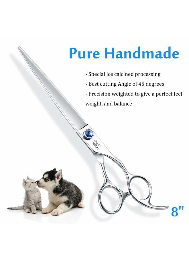Jason 8" Straight Dog Grooming Scissors Long Pets Grooming Shears Premium Cats Trimming Kit with Offset Handle and a Jewelled Screw Sharp Comfortable Durable Light-Weight - Image 4