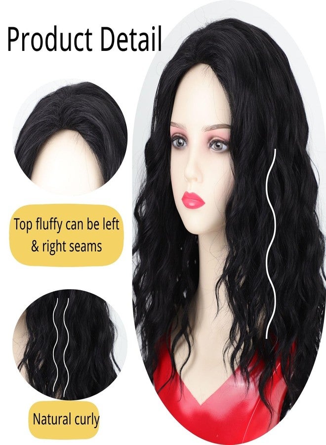 Fencca Black Curly Wigs for Women Medium Length Wavy Curly Synthetic Wig Free Part Puffy Long Curly 18 inch Natural Color Wig - Image 4