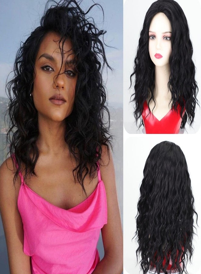 Fencca Black Curly Wigs for Women Medium Length Wavy Curly Synthetic Wig Free Part Puffy Long Curly 18 inch Natural Color Wig - Image 5