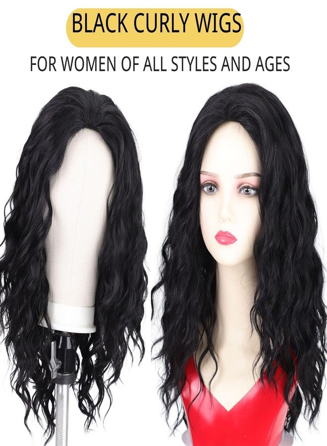 Fencca Black Curly Wigs for Women Medium Length Wavy Curly Synthetic Wig Free Part Puffy Long Curly 18 inch Natural Color Wig - Image 2