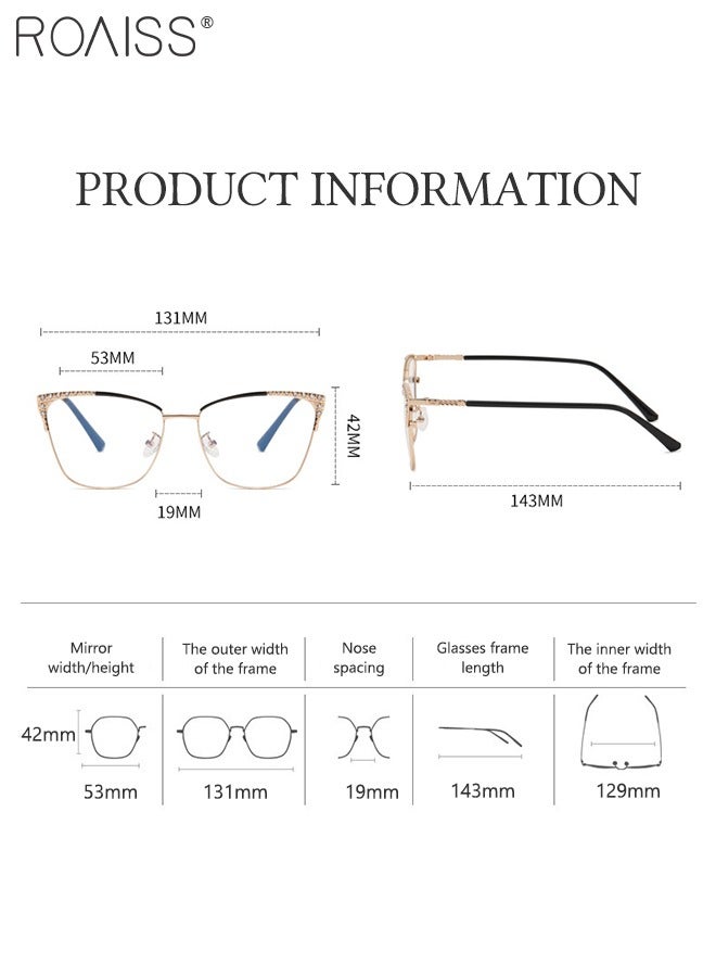 رويس نظارات قراءة أنيقة مضادة للوهج على شكل عين القطة مع أحجار الراين مضادة للضوء الأزرق لقراءة الكمبيوتر ومقاومة لإجهاد العين والصداع باللونين الأسود والذهبي - Image 4