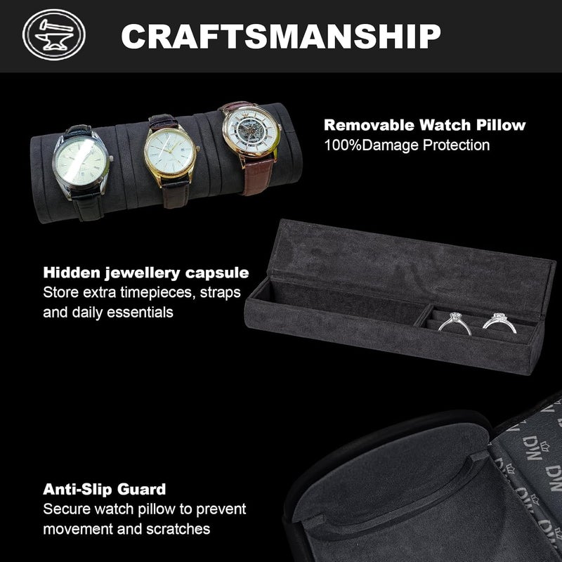 DUKWIN Vegan Leather Watch Roll Traval Case Box with 1 Slots with Removable Pillows and Microfibre Fleece Interior, Portable Watch Display Organizer for Watches/Bracelets for Men & Women - Image 1