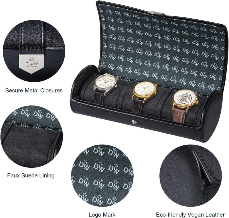 DUKWIN Vegan Leather Watch Roll Traval Case Box with 1 Slots with Removable Pillows and Microfibre Fleece Interior, Portable Watch Display Organizer for Watches/Bracelets for Men & Women - Image 2