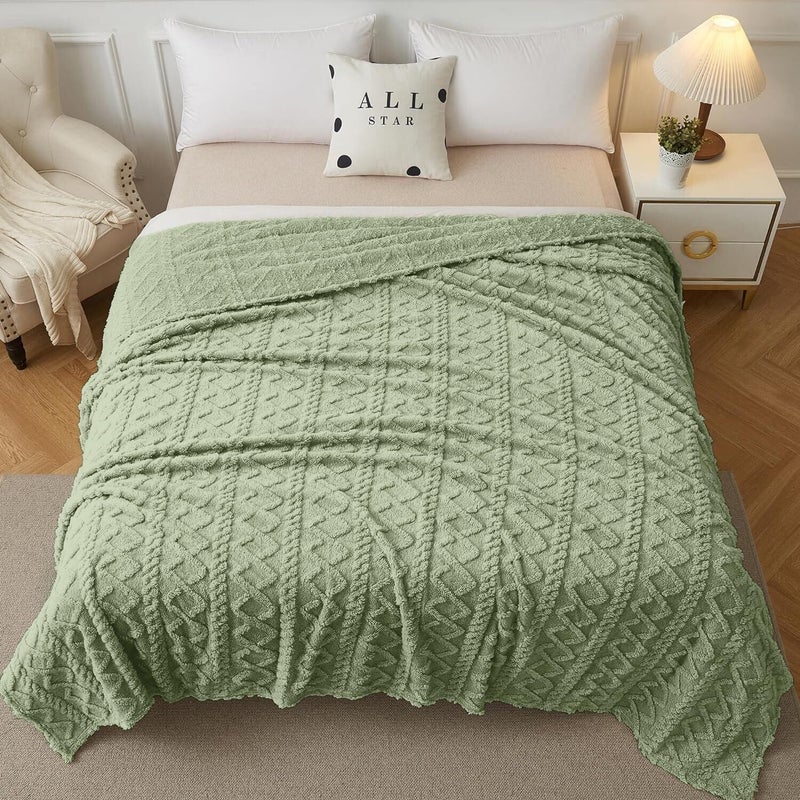 Aganear Fleece بطانية بحجم كوين - أفخم غامض مريح ناعم ناعم للأريكة أريكة سرير ديكور ديكور لجميع الفصول بطانيات رمي ​​المحمولة لسرير أريكة الأريكة (90 "" x90 "" الحكيم الأخضر) - Image 1