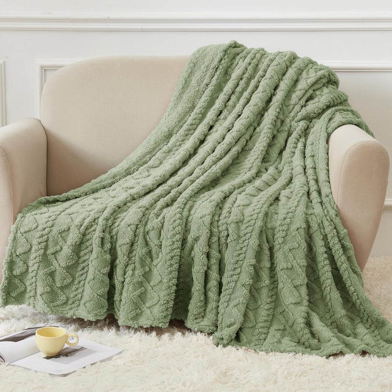 Aganear Fleece بطانية بحجم كوين - أفخم غامض مريح ناعم ناعم للأريكة أريكة سرير ديكور ديكور لجميع الفصول بطانيات رمي ​​المحمولة لسرير أريكة الأريكة (90 "" x90 "" الحكيم الأخضر) - Image 3