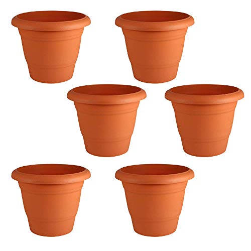 Leafy Tales 6-inch Plastic Flower Pots (Pack of 6) - Terracotta Colour Garden Gamla for Home & Outdoor Balcony - Durable Indoor/Outdoor Planters with Drainage Saucers - Image 1