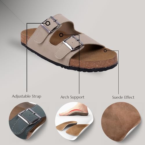 TRASE Cork Slippers For Women, Stylish Footwear With Adjustable Strap, Comfortable Arch Fit Slippers, Women Double Strap Sliders (Beige, 4 UK) - Image 2