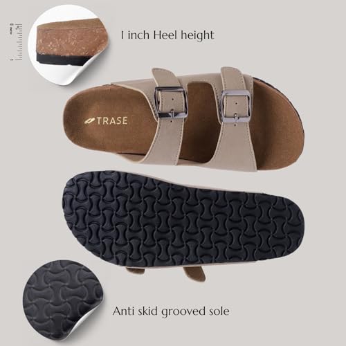 TRASE Cork Slippers For Women, Stylish Footwear With Adjustable Strap, Comfortable Arch Fit Slippers, Women Double Strap Sliders (Beige, 4 UK) - Image 4