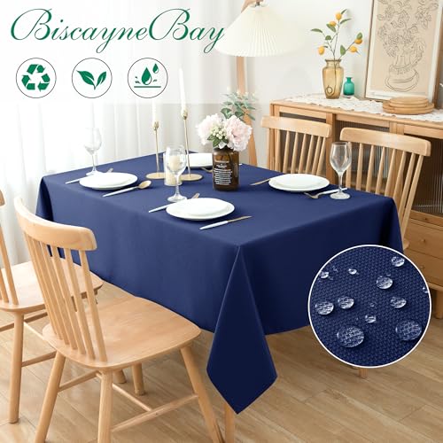 Biscaynebay Textured Fabric Tablecloths 60x108 Inches Rectangular, Navy Water Resistant Tablecloths for Dining, Kitchen, Wedding and Parties etc. Machine Washable - Image 2