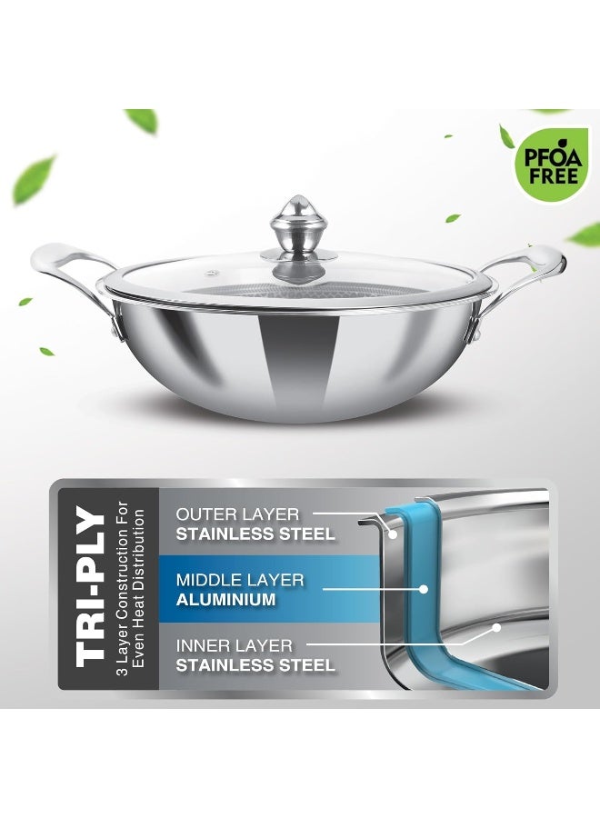 Milton Pro Cook Triply Hexa Tech Induction Stainless Steel Kadhai With Glass Lid, 24 Cm,Silver, 3 Layer Kadhai For Cooking, Induction Bottom And Gas Stove Ready Cookware, Easy To Clean - Image 5
