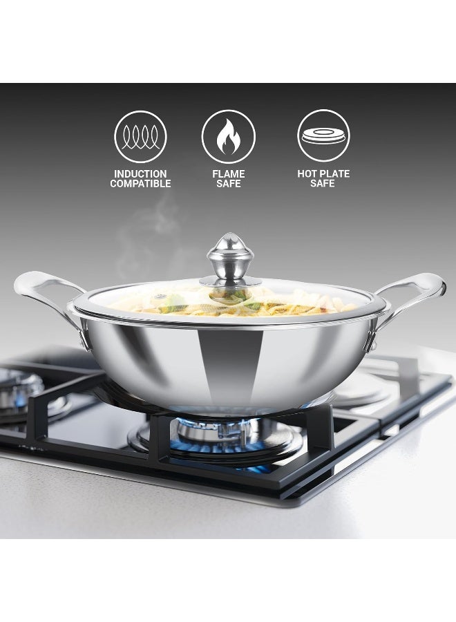 Milton Pro Cook Triply Hexa Tech Induction Stainless Steel Kadhai With Glass Lid, 24 Cm,Silver, 3 Layer Kadhai For Cooking, Induction Bottom And Gas Stove Ready Cookware, Easy To Clean - Image 2
