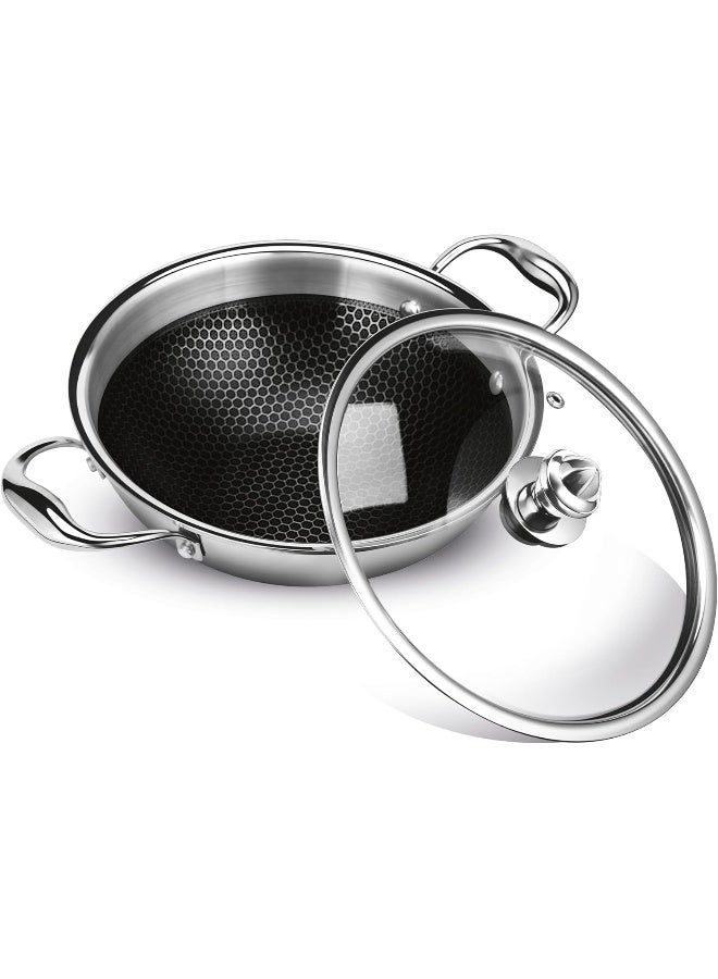 Milton Pro Cook Triply Hexa Tech Induction Stainless Steel Kadhai With Glass Lid, 24 Cm,Silver, 3 Layer Kadhai For Cooking, Induction Bottom And Gas Stove Ready Cookware, Easy To Clean - Image 1