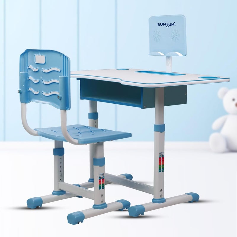 Bumtum Bumtum Baby Study Table Set for 210 Years Kids Height Adjustment Plug Multipurpose Foldable Study Table Set Easy Installation Kids Desk Set Blue  - Image 1