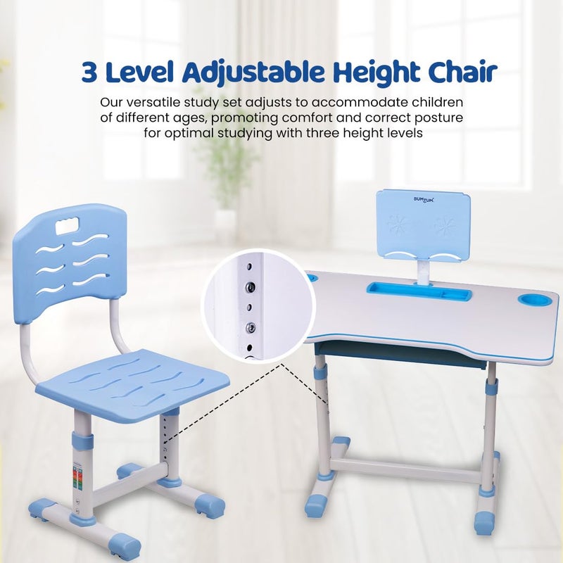 Bumtum Bumtum Baby Study Table Set for 210 Years Kids Height Adjustment Plug Multipurpose Foldable Study Table Set Easy Installation Kids Desk Set Blue  - Image 4