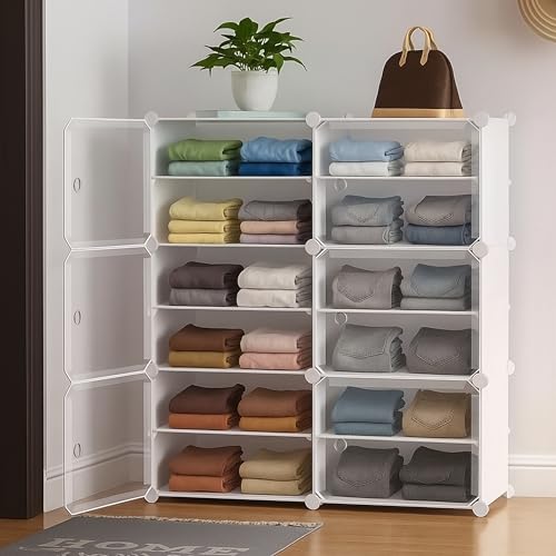 Zemic Plastic Wardrobe for Clothes : 𝟏𝟐 𝐒𝐡𝐞𝐥𝐟 ^ 𝟔 𝐃𝐨𝐨𝐫 Plastic Cupboard for Storage Organizer & Storage Box for Ideal for Neat and Tidy Storage Solutions Almirah for Clothes : 𝐖𝐡𝐢𝐭𝐞 - Image 1