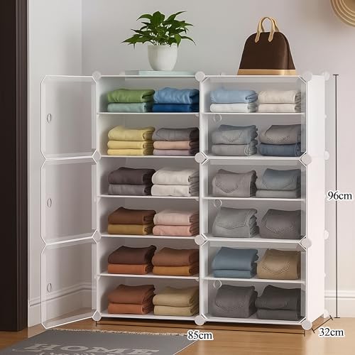 Zemic Plastic Wardrobe for Clothes : 𝟏𝟐 𝐒𝐡𝐞𝐥𝐟 ^ 𝟔 𝐃𝐨𝐨𝐫 Plastic Cupboard for Storage Organizer & Storage Box for Ideal for Neat and Tidy Storage Solutions Almirah for Clothes : 𝐖𝐡𝐢𝐭𝐞 - Image 2