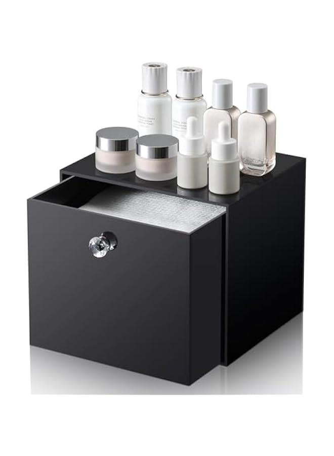 Arabest Disposable Face Towel Container Box Compatible with Clean Skin Club Clean Towel XL, AcrylicTowel Storage Bin with Drawer, Makeup Organizer stackable holder, Ideal for Vanity, Bathroom, Black  - Image 1