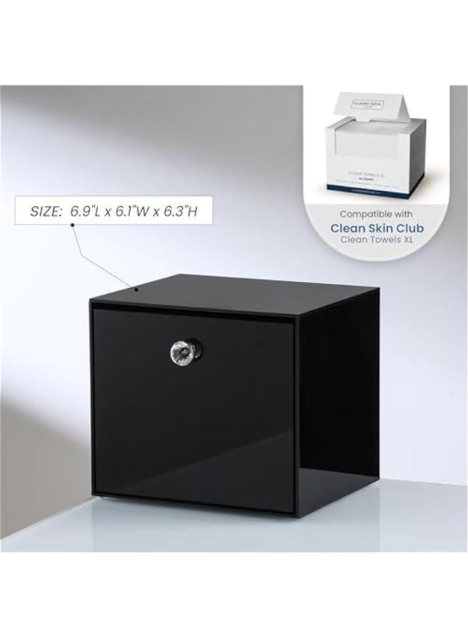 Arabest Disposable Face Towel Container Box Compatible with Clean Skin Club Clean Towel XL, AcrylicTowel Storage Bin with Drawer, Makeup Organizer stackable holder, Ideal for Vanity, Bathroom, Black  - Image 2
