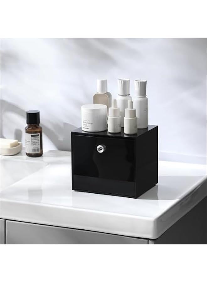 Arabest Disposable Face Towel Container Box Compatible with Clean Skin Club Clean Towel XL, AcrylicTowel Storage Bin with Drawer, Makeup Organizer stackable holder, Ideal for Vanity, Bathroom, Black  - Image 4