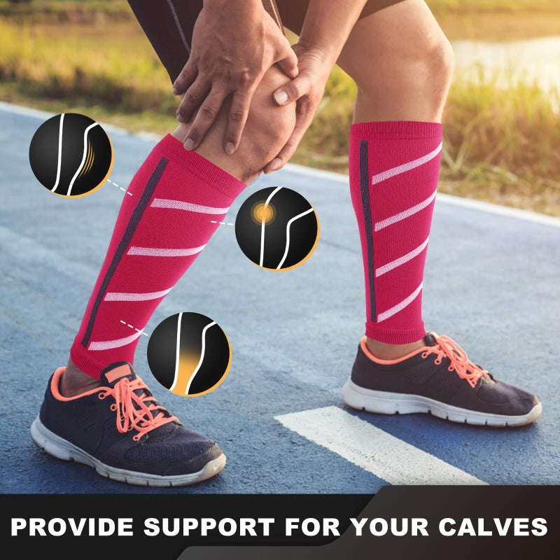Junely 3 Pairs Calf Compression Sleeve for Men and Women Leg Compression Sleeve for Support Sports Running Cycling White Red Yellow - Image 4