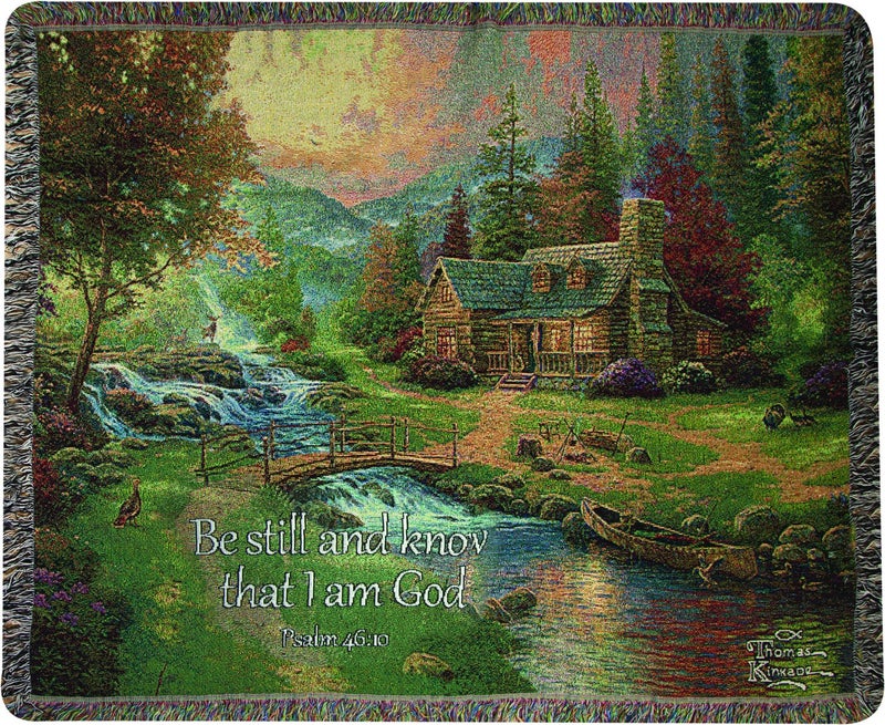 Manual Woodworkers  Weavers Tapestry Throw Psalm 4610 50 x 60Inch Mountain Paradise Scripture