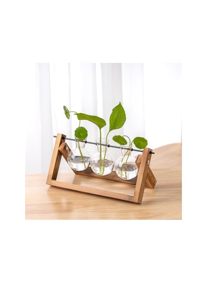 The Bros 3 Bulb Vase Propagation Station for Plants, Terrarium for Hydroponic Plants, Plant Terrarium with Wooden Stand Decorate Office, Dining Table, Interior - Image 4