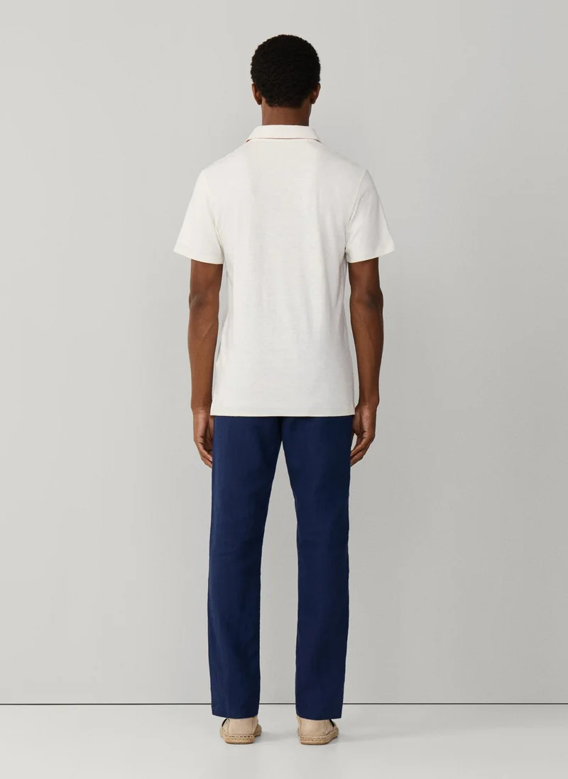 Hackett  Classic Fit Short Sleeve Linen Trim Polo for Men | Best Price UAE