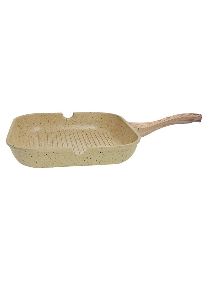 PROCILA Non-Stick Granite Grill Pan With Wooden Handle Beige 28cm - Image 1