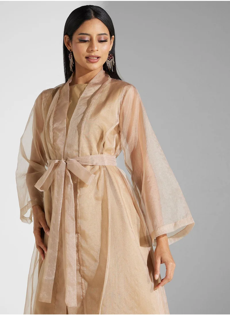 SINOIR Tie Detail Flared Sleeve Abaya