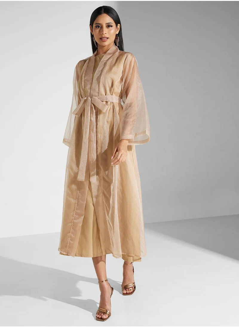 SINOIR Tie Detail Flared Sleeve Abaya