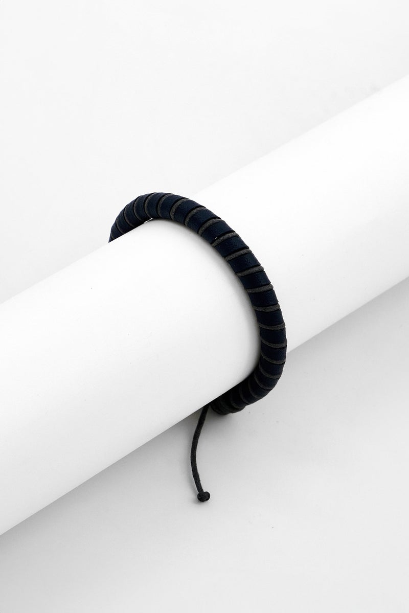 POLICE Men Leather Fashionable Bracelet, Navy - Image 1