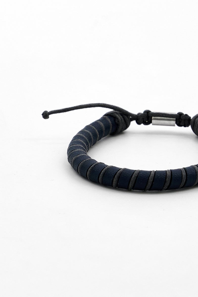POLICE Men Leather Fashionable Bracelet, Navy - Image 4
