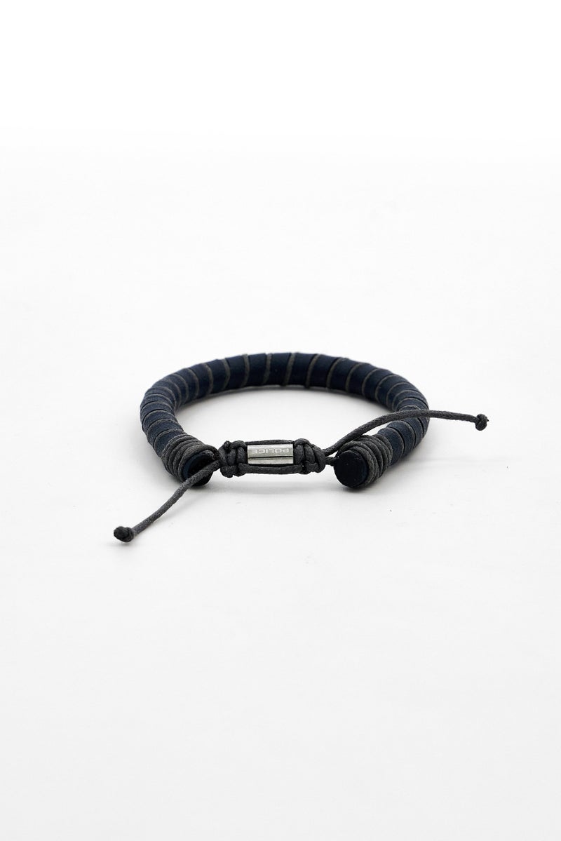 POLICE Men Leather Fashionable Bracelet, Navy - Image 3