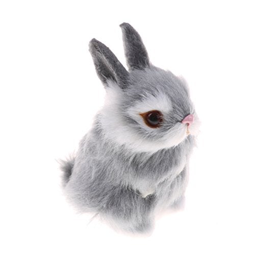 GUDVES Mini Realistic Cute Plush Rabbits Fur Lifelike Animal Easter Bunny Simulation Toy Model Gift Miniatures Decorations Gray Gray - Image 1
