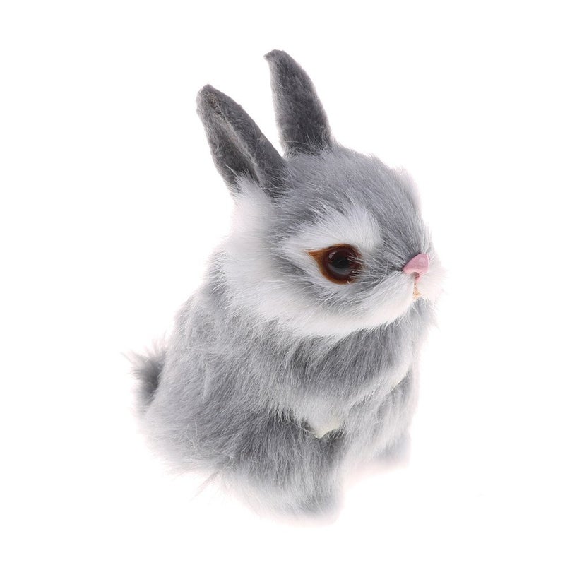 GUDVES Mini Realistic Cute Plush Rabbits Fur Lifelike Animal Easter Bunny Simulation Toy Model Gift Miniatures Decorations Gray Gray - Image 2