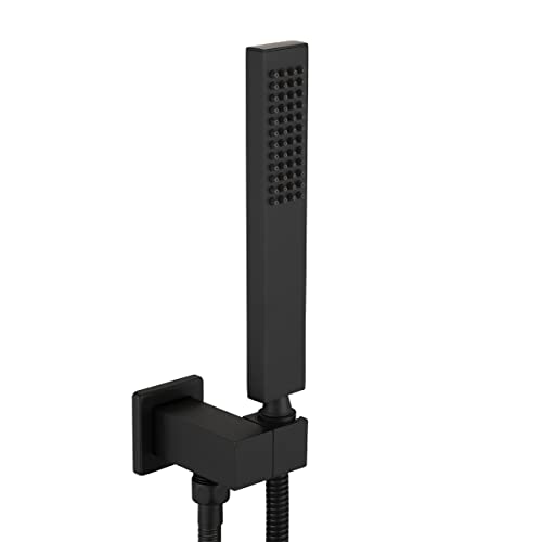Asyas Brass High Pressure Hand Held Shower Wand Square Head with Adjustable Elbow Wall Connector Shower Holder and 59 Inch Hose Set Matte Black - Image 1