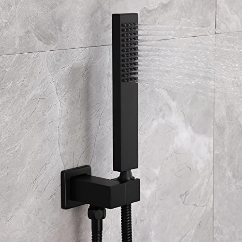 Asyas Brass High Pressure Hand Held Shower Wand Square Head with Adjustable Elbow Wall Connector Shower Holder and 59 Inch Hose Set Matte Black - Image 3