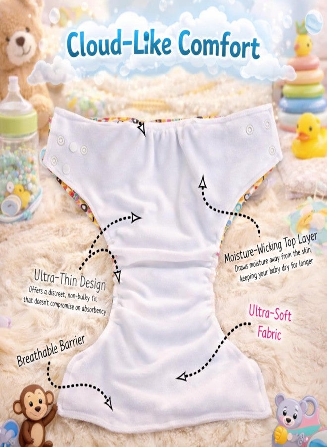 AEREX Premium Reusable Baby Printed Cloth Diapers For 0 to 3 Years With 3 Black Insert Pad | Leak Proof Washable Diapers For New Born Babies | Adjustable Pocket Cloth Diaper Nappies (White, Purple & Blue) - Image 5