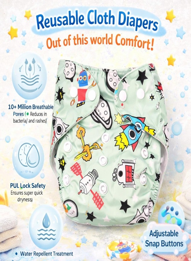 AEREX Premium Reusable Baby Printed Cloth Diapers For 0 to 3 Years With 3 Black Insert Pad | Leak Proof Washable Diapers For New Born Babies | Adjustable Pocket Cloth Diaper Nappies (White, Purple & Blue) - Image 3