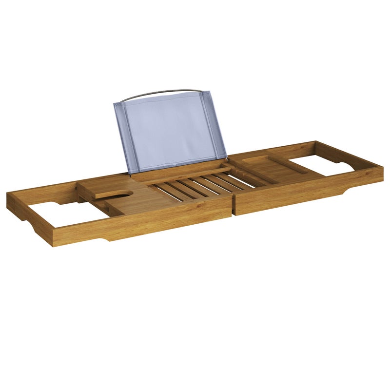 Home-Complete Bamboo Bathtub Tray - Wood Bath Caddy with Book, Phone, or Tablet Rest, Cup Holder, and Extended Sides for Bath Accessories by Home-Complete (Natural) - Image 1