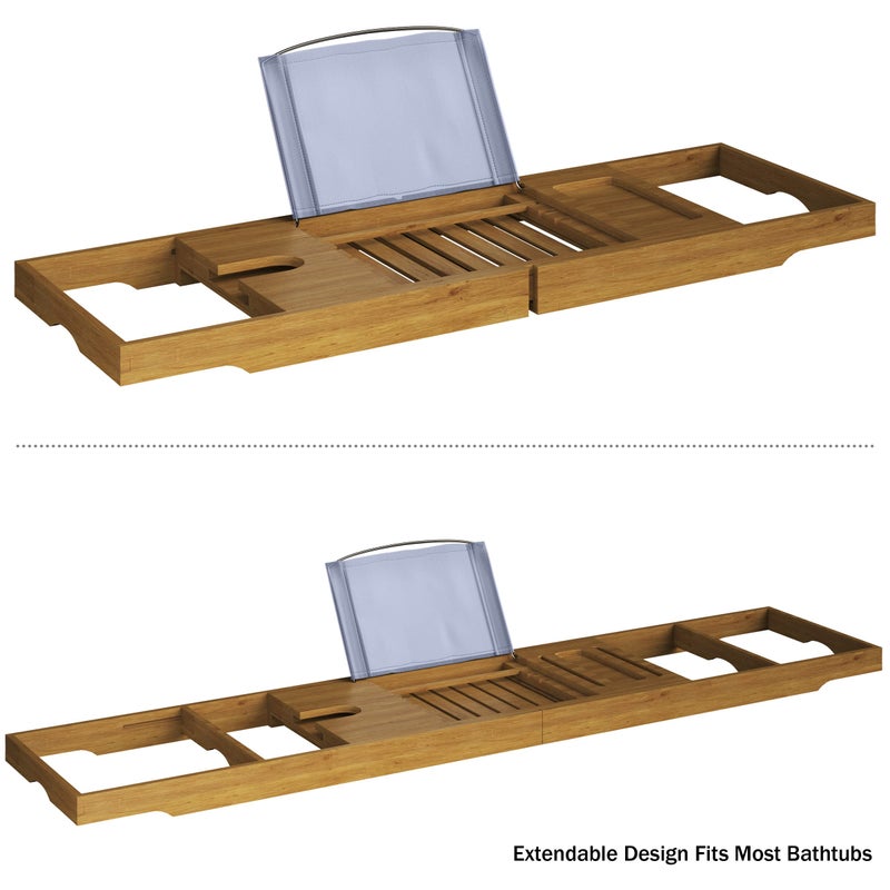 Home-Complete Bamboo Bathtub Tray - Wood Bath Caddy with Book, Phone, or Tablet Rest, Cup Holder, and Extended Sides for Bath Accessories by Home-Complete (Natural) - Image 4