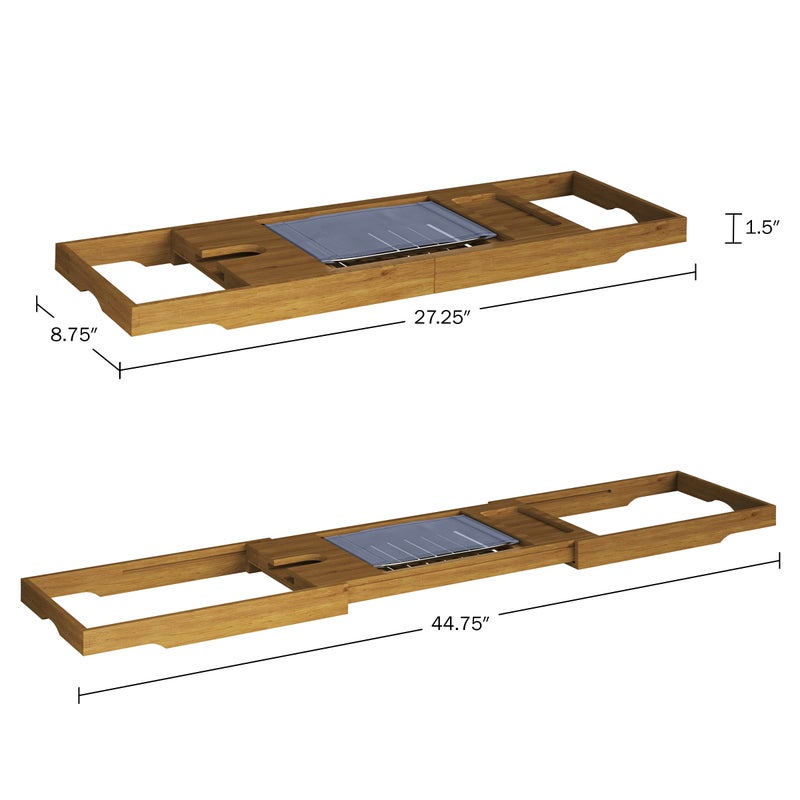 Home-Complete Bamboo Bathtub Tray - Wood Bath Caddy with Book, Phone, or Tablet Rest, Cup Holder, and Extended Sides for Bath Accessories by Home-Complete (Natural) - Image 2