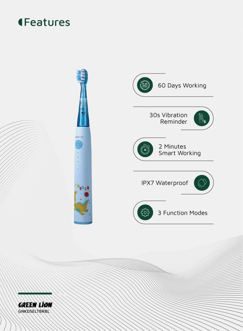 GREEN LION Electric Toothbrush for Kids with 3 Function modes and 2 Intensity Modes / Shining Lights / 2Brush Heads / for 2-10 Years Old / Food-Grade Bristles/ Children Oral Hygiene Tooth Brush for Boys- Blue - Image 2