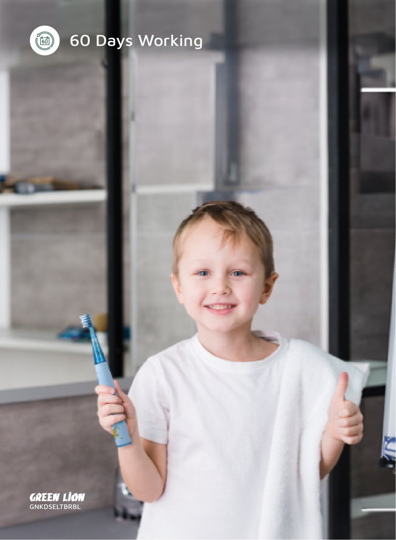 GREEN LION Electric Toothbrush for Kids with 3 Function modes and 2 Intensity Modes / Shining Lights / 2Brush Heads / for 2-10 Years Old / Food-Grade Bristles/ Children Oral Hygiene Tooth Brush for Boys- Blue - Image 3