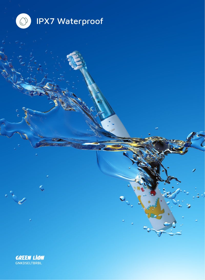 GREEN LION Electric Toothbrush for Kids with 3 Function modes and 2 Intensity Modes / Shining Lights / 2Brush Heads / for 2-10 Years Old / Food-Grade Bristles/ Children Oral Hygiene Tooth Brush for Boys- Blue - Image 4