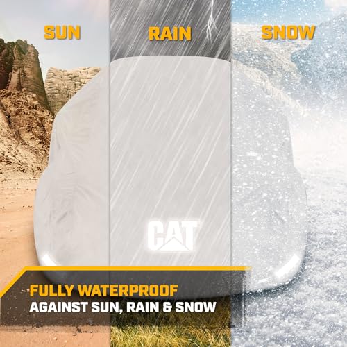 CAT High Performance Lightweight Tyvek Car Cover for Cars SUVs Vans Trucks - Waterproof Reinforced Durable Tear Resistant Dust Rain Snow UV Sun Protection Car Tarp Compact Travel - Fits Up to 228" L - Image 3